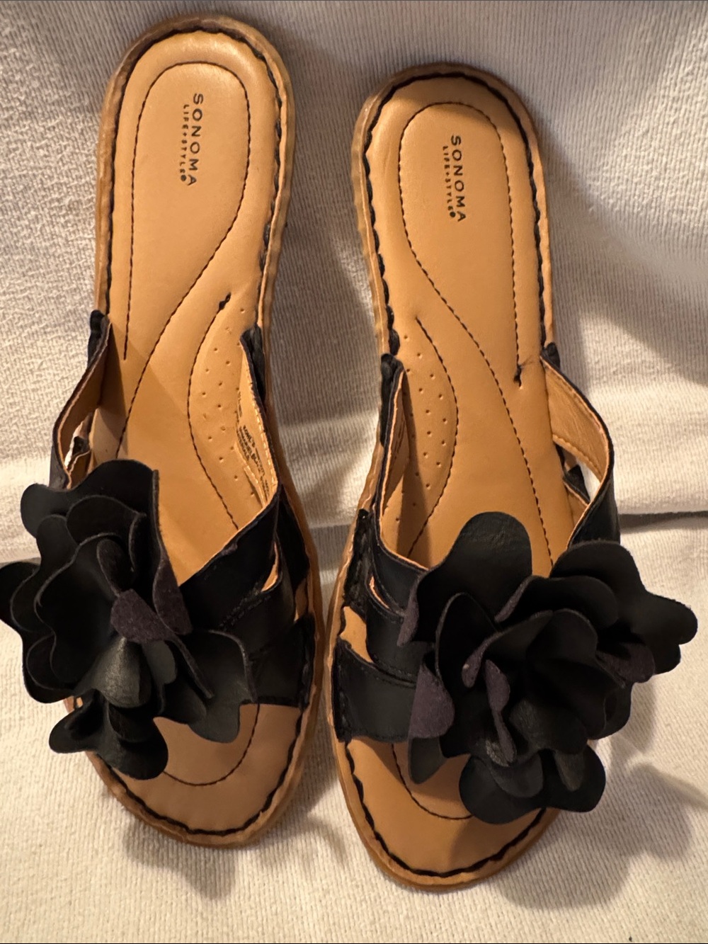 Sonoma Black Flower Appliqué Sandals  - Size 8.5